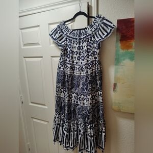 Trina Turk Organic Cotton Blue and White Patterned Dress